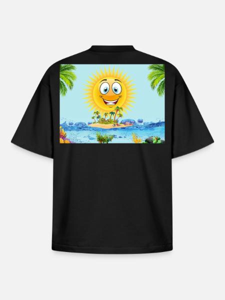 Sunny Island Cartoon Sun - Boxy Heavyweight Unisex Organic T-Shirt by Stanley/Stella - black