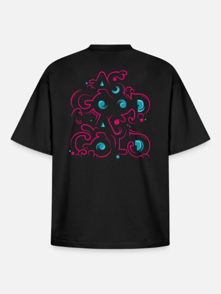 Neon Floral Ornament - Boxy Heavyweight Unisex Organic T-Shirt by Stanley/Stella - black