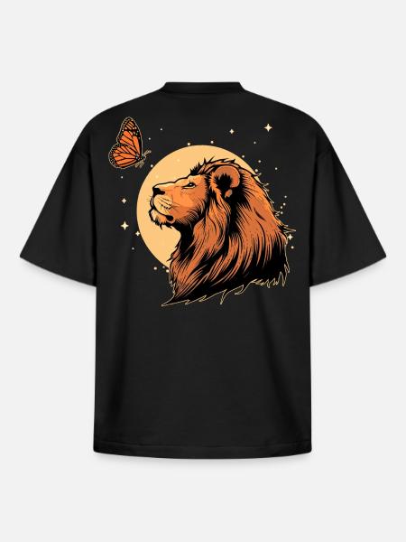 Lion avec papillon - T-shirt unisexe boxy épais biologique Stanley/Stella - noir