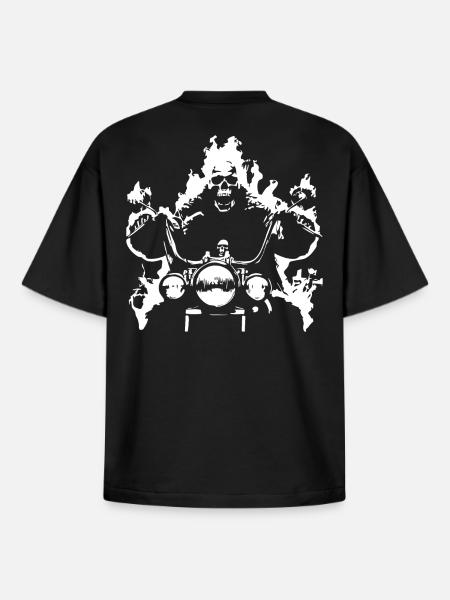 Skull Biker Flame Motorcycle - Boxy Heavyweight Unisex Organic T-Shirt by Stanley/Stella - black
