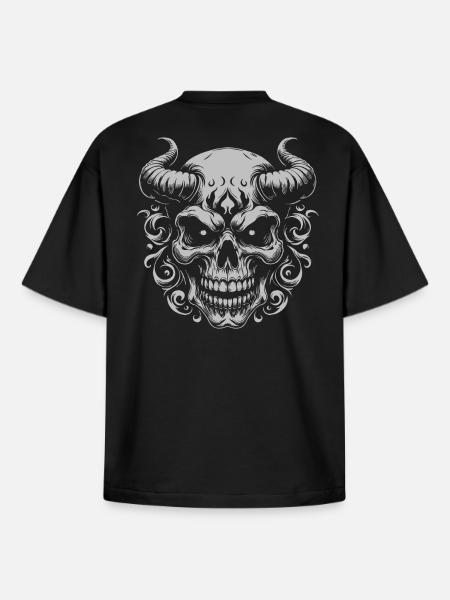 Demonic Horn Skull Ornament - Boxy Heavyweight Unisex Organic T-Shirt by Stanley/Stella - black