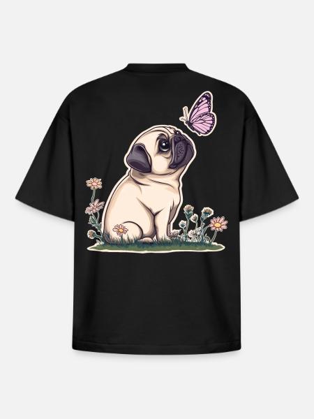 Carlin avec papillon - T-shirt unisexe boxy épais biologique Stanley/Stella - noir