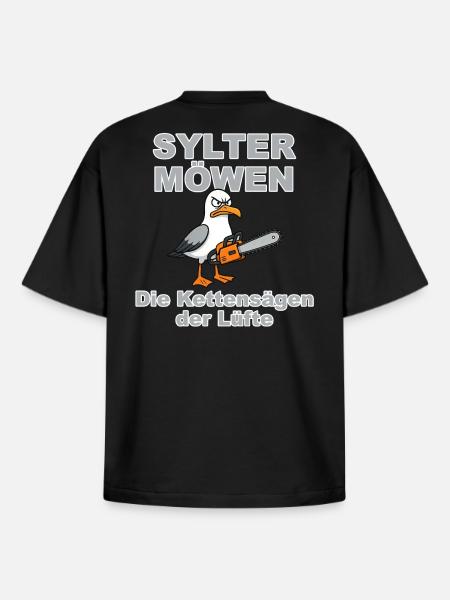 Sylt Seagulls Grey:Design by Dekoinsel Sylt - Boxy Heavyweight Unisex Organic T-Shirt by Stanley/Stella - black