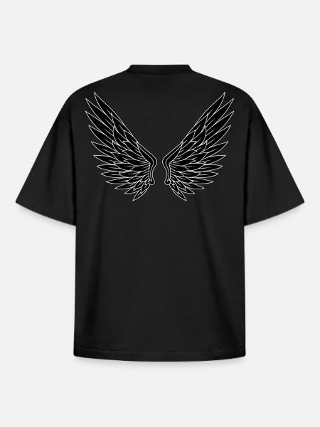 Black White Pair of Wings - Boxy Heavyweight Unisex Organic T-Shirt by Stanley/Stella - black