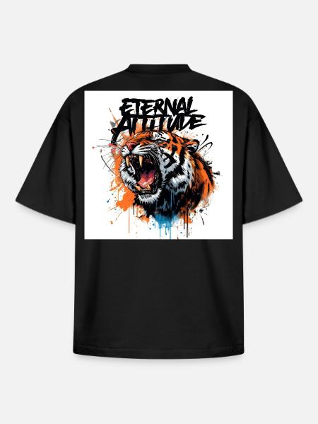 Pose du tigre éternel - T-shirt unisexe boxy épais biologique Stanley/Stella - noir
