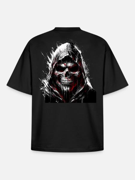 Dark Skull with Hood Gothic Art - Boxy Heavyweight Unisex Organic T-Shirt by Stanley/Stella - black