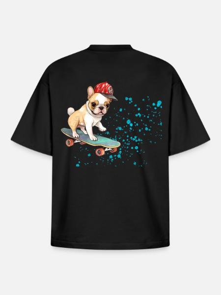 Skateboard Bulldog mit Cap - Boxy Heavyweight Unisex Organic T-Shirt von Stanley/Stella - Schwarz