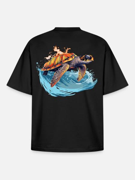 Wild sea turtle in wave - Boxy Heavyweight Unisex Organic T-Shirt by Stanley/Stella - black