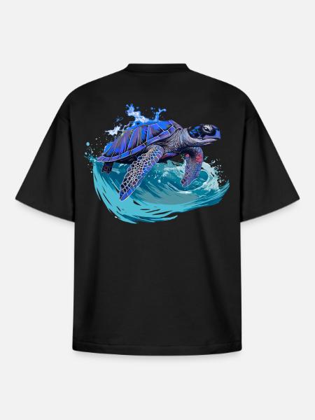 Sea turtle surfing on wave - Boxy Heavyweight Unisex Organic T-Shirt by Stanley/Stella - black
