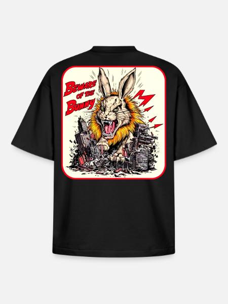 Beware Bunny City Rampage - Boxy Heavyweight Unisex Organic T-Shirt by Stanley/Stella - black