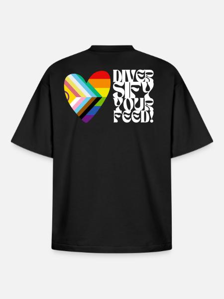 🌈♿ Diversify Your Feed–Progress Pride&Disability - Boxy Heavyweight Unisex Organic T-Shirt by Stanley/Stella - black