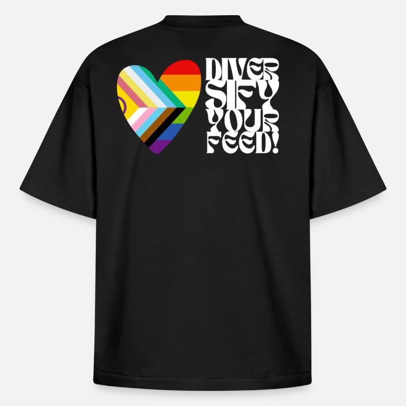 🌈♿ Diversify Your Feed–Progress Pride&Disability - Boxy Heavyweight Unisex Organic T-Shirt by Stanley/Stella - black