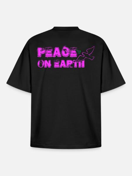 Peace on Earth with Bird pink - Boxy Heavyweight Unisex Organic T-Shirt by Stanley/Stella - black