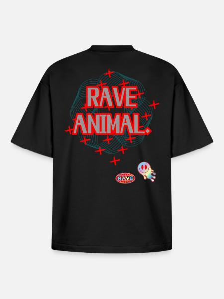 RAVE ANIMAL – Techno Streetwear Design - Boxy Heavyweight Unisex Organic T-Shirt by Stanley/Stella - black