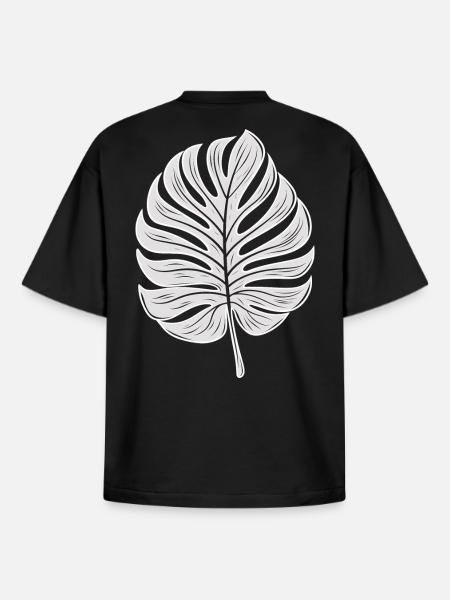 Cool Monstera Leaf, Plants Motif - Boxy Heavyweight Unisex Organic T-Shirt by Stanley/Stella - black