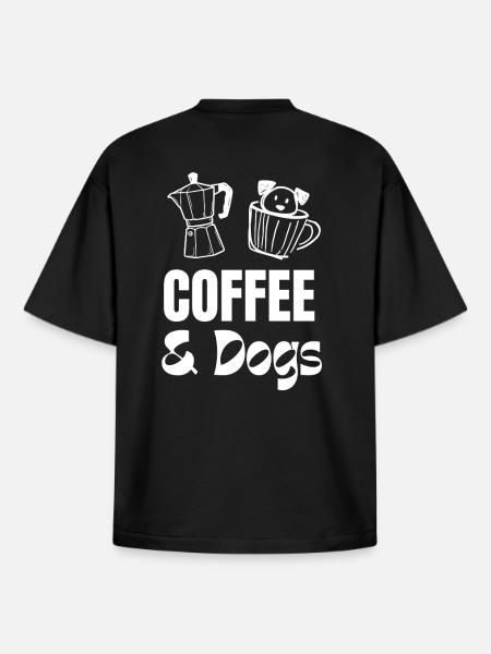 Coffee and Dogs Motif - Boxy Heavyweight Unisex Organic T-Shirt by Stanley/Stella - black