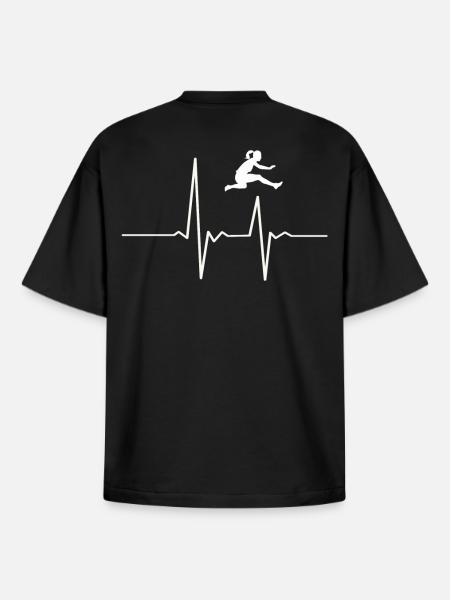 Hurdling Heartbeat - Boxy Heavyweight Unisex Organic T-Shirt by Stanley/Stella - black