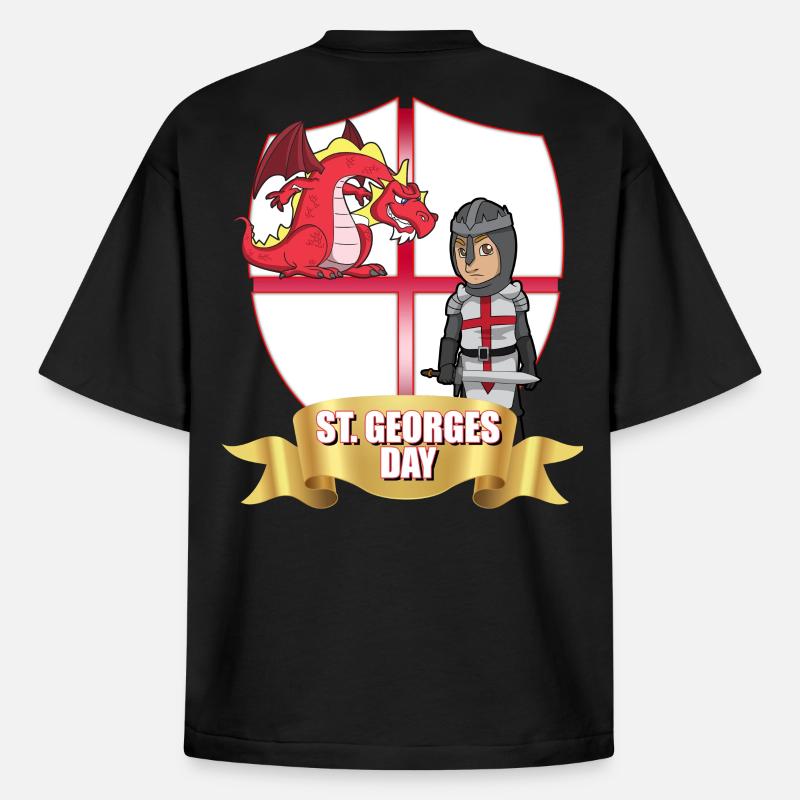 Chevalier Dragon de la Saint-Georges - T-shirt unisexe boxy épais biologique Stanley/Stella - noir