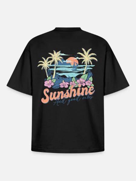 Zonneschijn en geweldige sfeer zomer - Unisex boxy heavyweight biologisch T-shirt Stanley/Stella - zwart