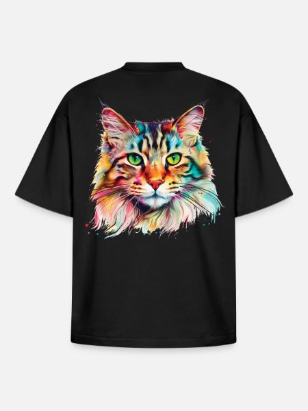 Bunte psychedelische Maine Coon Katze - Boxy Heavyweight Unisex Organic T-Shirt von Stanley/Stella - Schwarz