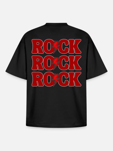ROCK Three Red Logos - Boxy Heavyweight Unisex Organic T-Shirt by Stanley/Stella - black