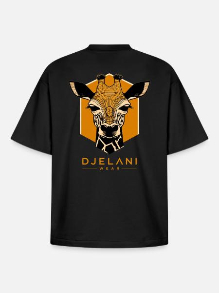 Geometric Giraffe in Ochre - Boxy Heavyweight Unisex Organic T-Shirt by Stanley/Stella - black