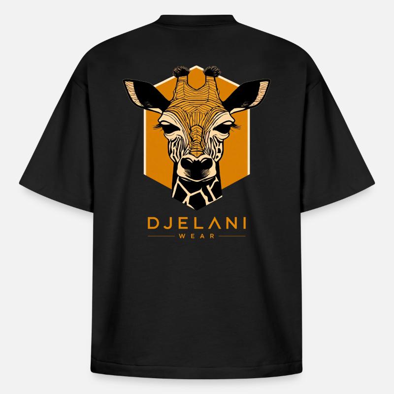 Geometric Giraffe in Ochre - Boxy Heavyweight Unisex Organic T-Shirt by Stanley/Stella - black