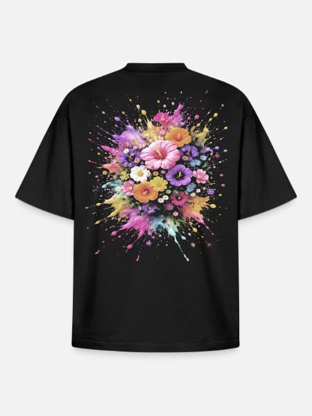Mehrfarbige Blumenstrauß-Splash-Art - Boxy Heavyweight Unisex Organic T-Shirt von Stanley/Stella - Schwarz