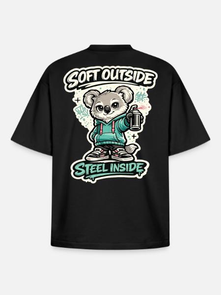 Soft Outside, Steel Inside – Koala Streetart - Boxy Heavyweight Unisex Organic T-Shirt by Stanley/Stella - black