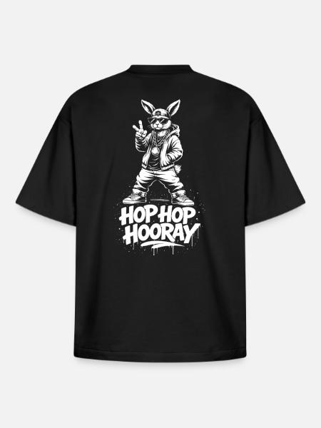 HOP HOP HOURRA Bunny - T-shirt unisexe boxy épais biologique Stanley/Stella - noir