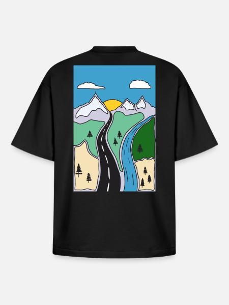 Mountain River Landscape - Boxy Heavyweight Unisex Organic T-Shirt by Stanley/Stella - black