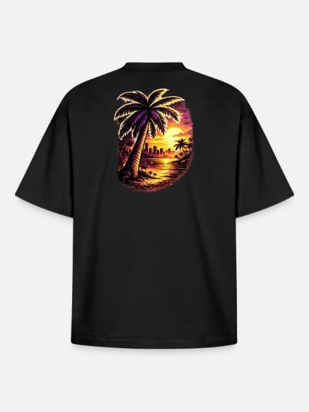 Palmiers au Neon Sunset Zoopy - T-shirt unisexe boxy épais biologique Stanley/Stella - noir