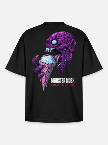 Monster Mush - Free icecream (Tshirt) - Boxy Heavyweight Unisex Organic T-Shirt by Stanley/Stella - black
