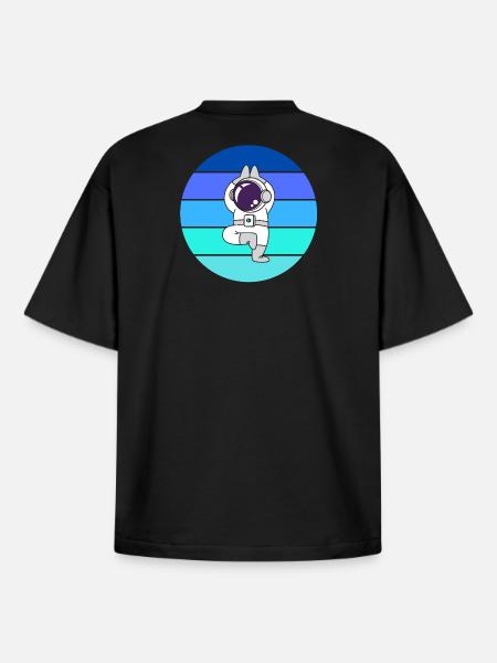 astronaut, flying rocket space - Boxy Heavyweight Unisex Organic T-Shirt by Stanley/Stella - black