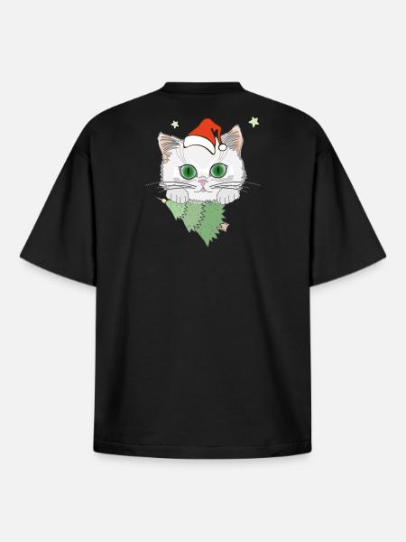 Katze mit Weihnachtsbaum - Boxy Heavyweight Unisex Organic T-Shirt von Stanley/Stella - Schwarz