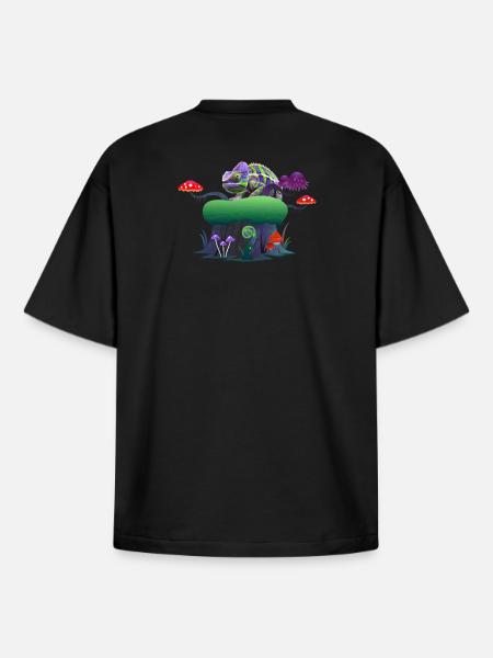 Neon Chameleon on Mushroom Rock - Boxy Heavyweight Unisex Organic T-Shirt by Stanley/Stella - black