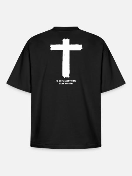 Kreuz - Hän antoi kaikkensa – elän hänelle - Unisex boxy raskas T-paita luomupuuvillasta Stanley/Stellalta - musta