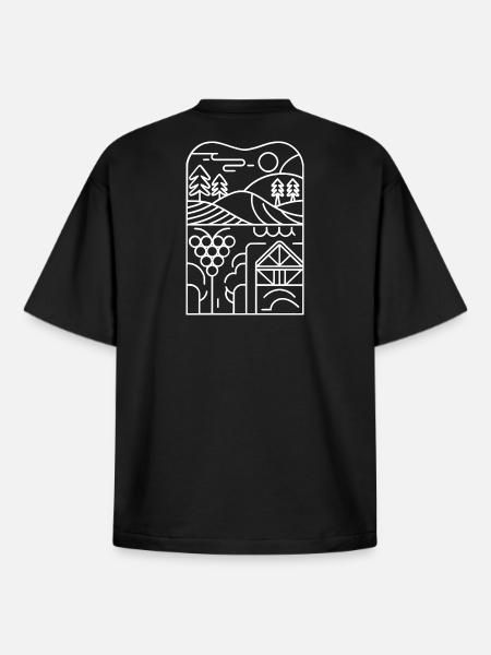 Line landscape: vineyard and hut - Boxy Heavyweight Unisex Organic T-Shirt by Stanley/Stella - black