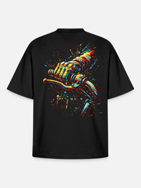 Street Style Biker Motif Full Throttle Manopola dell'acceleratore - T-shirt unisex boxy pesante biologica di Stanley/Stella - nero
