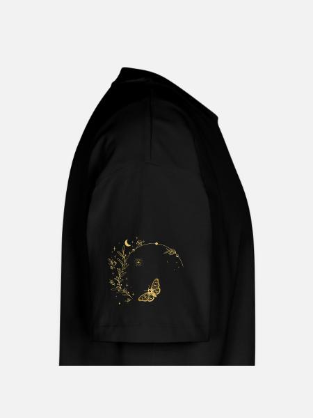 Golden Moon Leaves Circle Frame - Boxy Heavyweight Unisex Organic T-Shirt by Stanley/Stella - black
