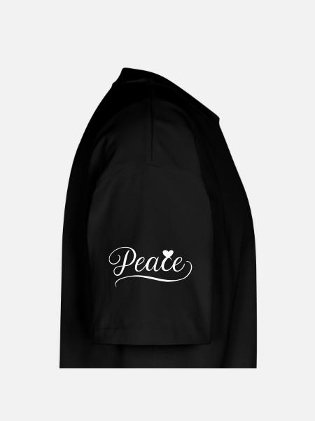 Peace - Peace with Heart Handwriting Illustration - Boxy Heavyweight Unisex Organic T-Shirt by Stanley/Stella - black