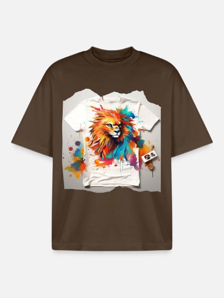 Painted lion - Boxy Heavyweight Unisex Organic T-Shirt by Stanley/Stella - mocha