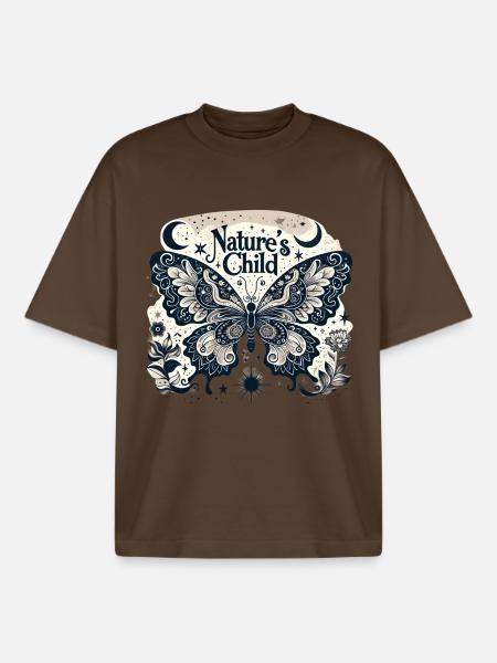 Nature's Child Butterfly Pattern - Boxy Heavyweight Unisex Organic T-Shirt by Stanley/Stella - mocha