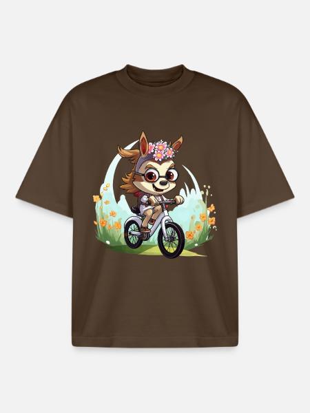 Floral wreath deer on bicycle - Boxy Heavyweight Unisex Organic T-Shirt by Stanley/Stella - mocha