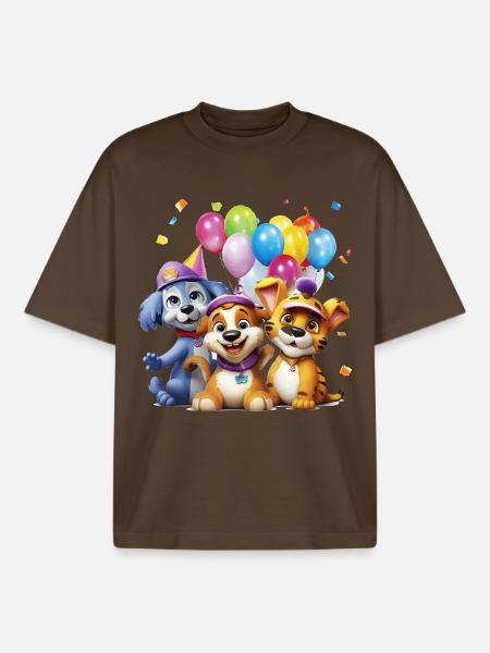 Balloon Friends Dog Trio - Boxy Heavyweight Unisex Organic T-Shirt by Stanley/Stella - mocha