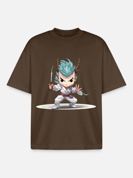 Chibi Warrior with Katana - Boxy Heavyweight Unisex Organic T-Shirt by Stanley/Stella - mocha