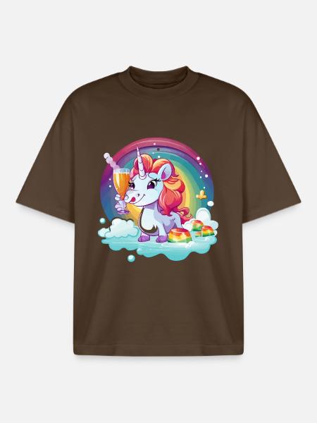 Regenbogen‑Unicorn Feierglanz - Boxy Heavyweight Unisex Organic T-Shirt von Stanley/Stella - Dunkelbraun