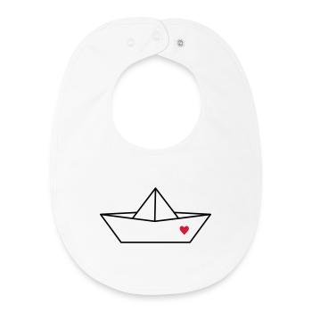 Boot Papier Schiff Herz I Hafen Liebe Geschenk - Baby Organic Lätzchen - Weiß - Vorne