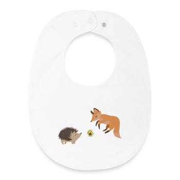 Fuchs und Igel spielen mit einer Kastanie Fußball - Baby Organic Lätzchen - Weiß - Vorne