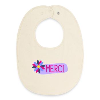 MERCI. THANKS. THANK YOU. ANNIVERSAIRE. NAISSANCE. - Bavoir bébé bio - écru doux - Devant